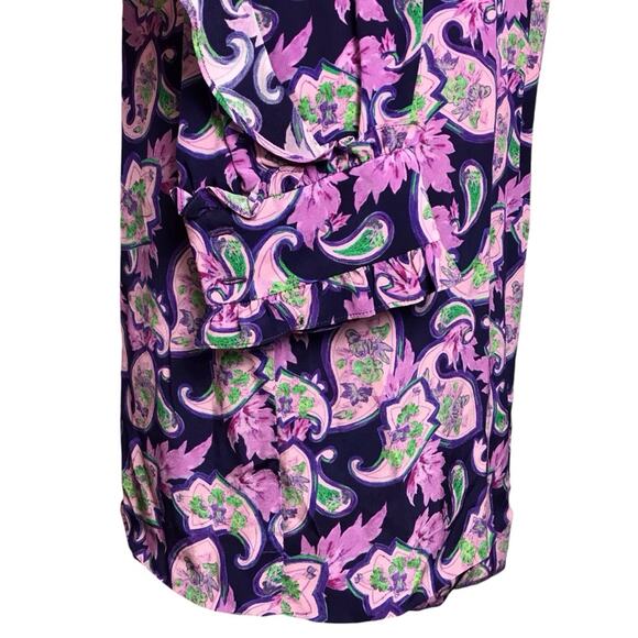 Sandro Paris 100% Silk Purple Paisley Ruffle Cold Shoulder Mini Party Dress 3/L - Picture 8 of 16